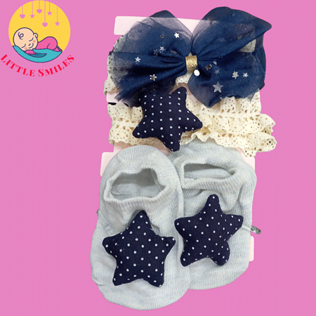 Navy Gray Star & Bow Set